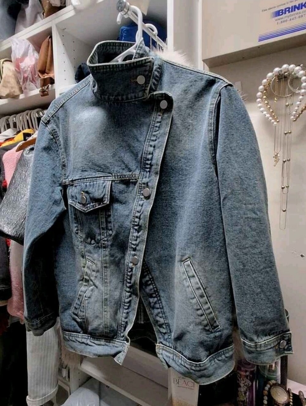 High Collar Denim Jacket - Picture 7 of 7